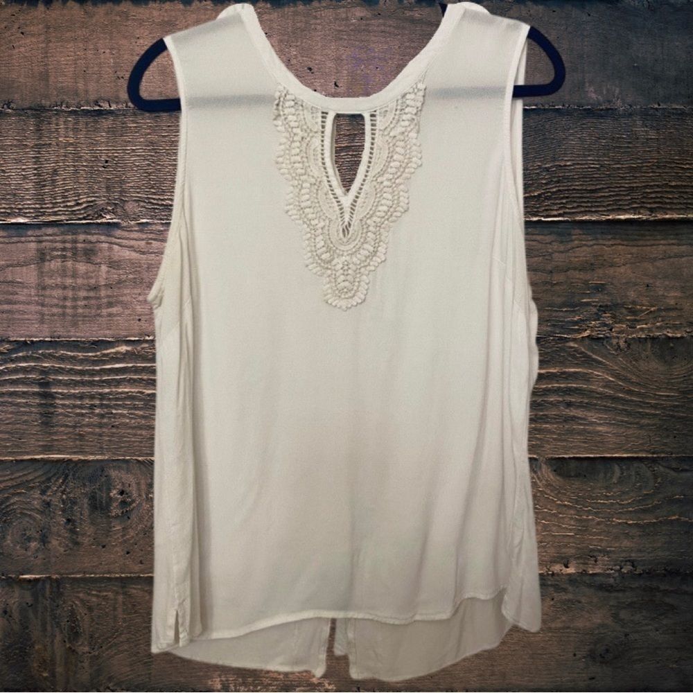 Stitch Fix Pale Sky Blouse Women's Size XL Ivory White Keyhole Back Lace Boho